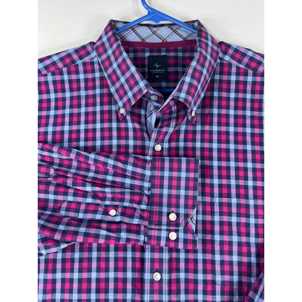 Tailorbyrd Collection Mens 3XL Gingham Button Down Shirt Pink Purple Blue Plaid